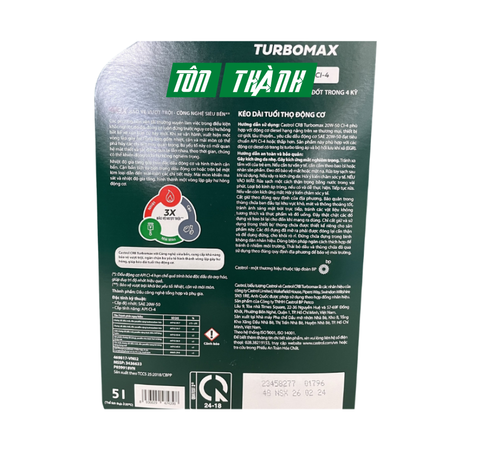 DẦU NHỚT CASTROL CRB TURBOMAX 20W50 CI-4 (5 LÍT)	