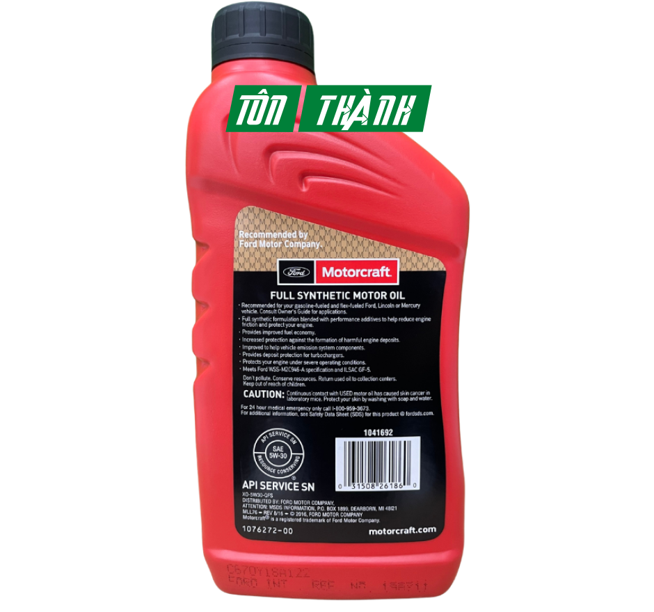 DẦU NHỚT Ô TÔ TỔNG HỢP FORD MOTORCRAFT 5W30 FULL SYNTHETIC OIL (1 LÍT)