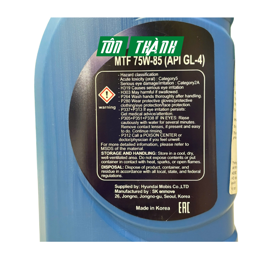 Dầu Hộp Số Sàn Hyundai MTF 75W-85 (API GL-4) 1L