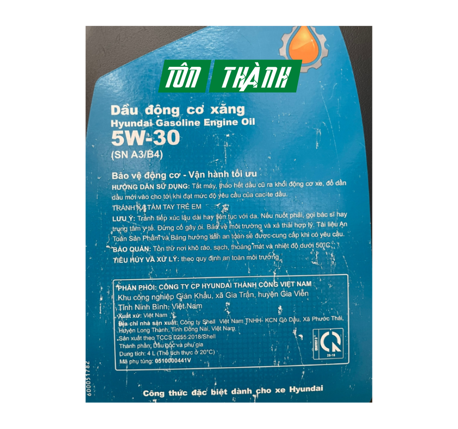 DẦU ĐỘNG CƠ XĂNG HYUNDAI 5W-30 (4 LÍT)