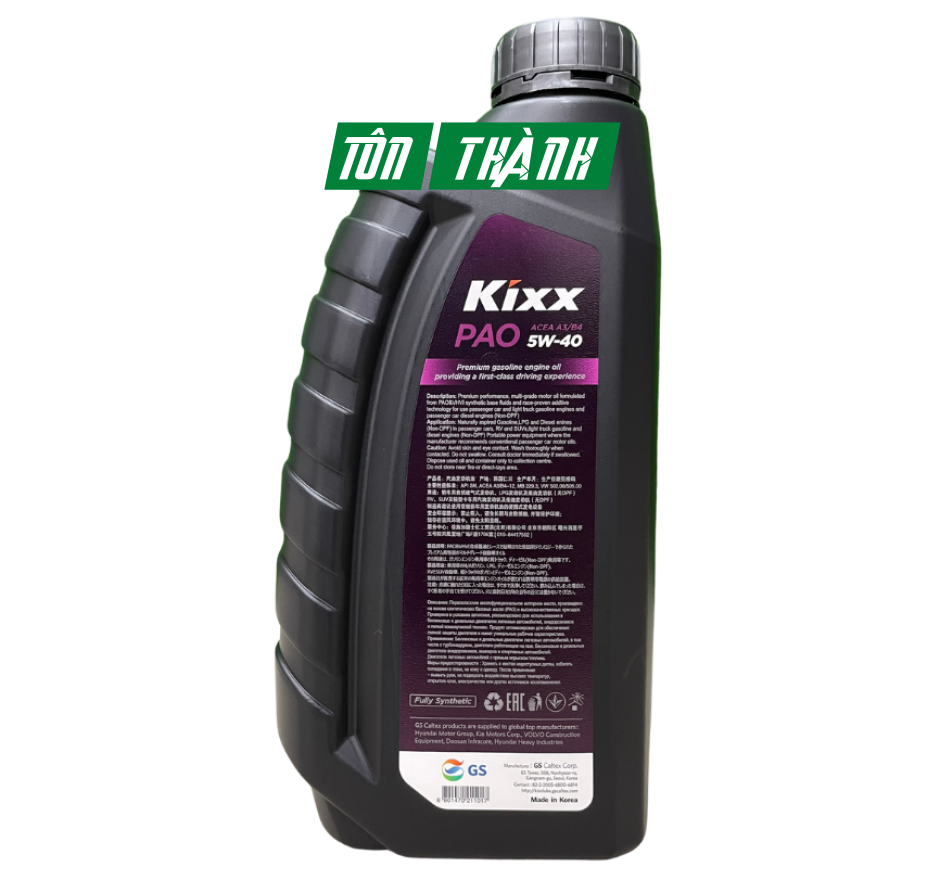Dầu nhớt Kixx PAO 5W40 dùng cho ô tô và xe tay ga chai 1L tổng hợp 100%