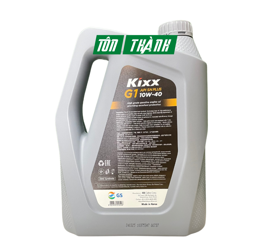 Nhớt động cơ xăng KIXX G1 SN PLUS 10w40 Semi Synthetic (5L)