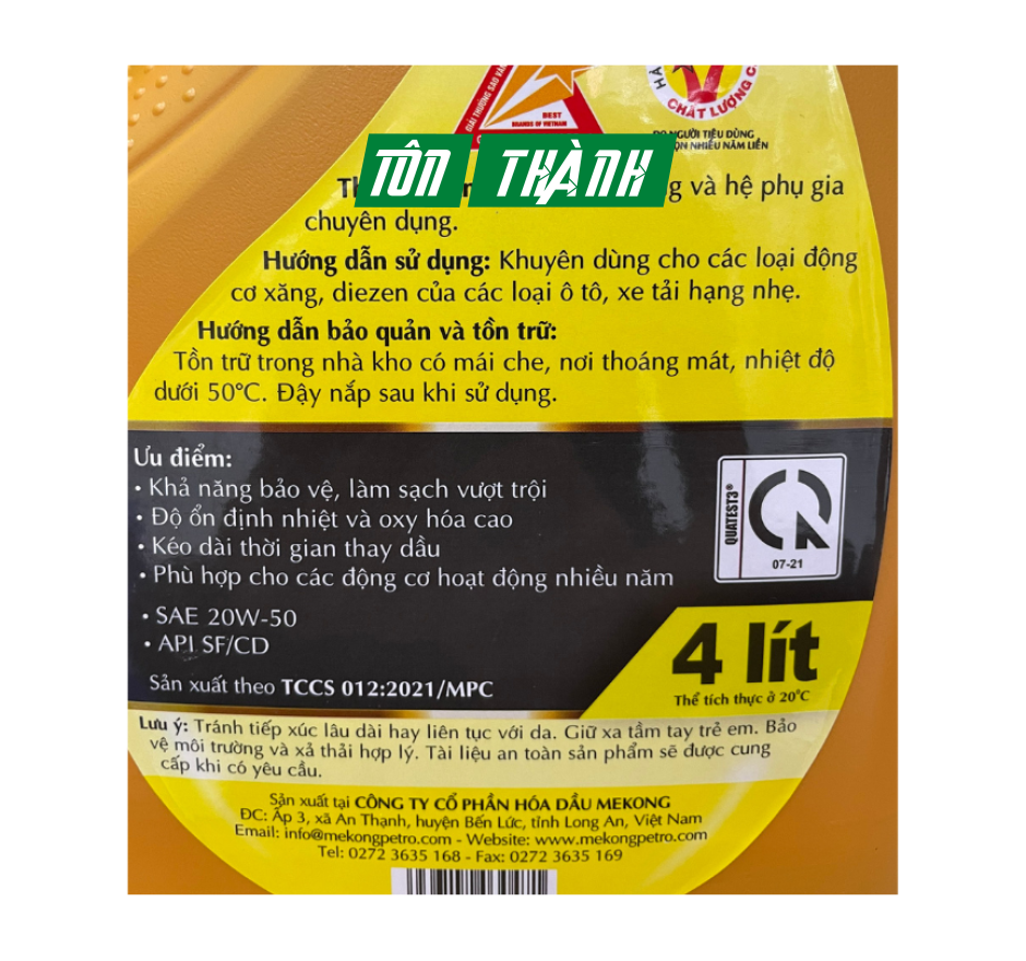  DẦU NHỚT MEKONG DENZOLA XL 20W50 (4 LÍT)