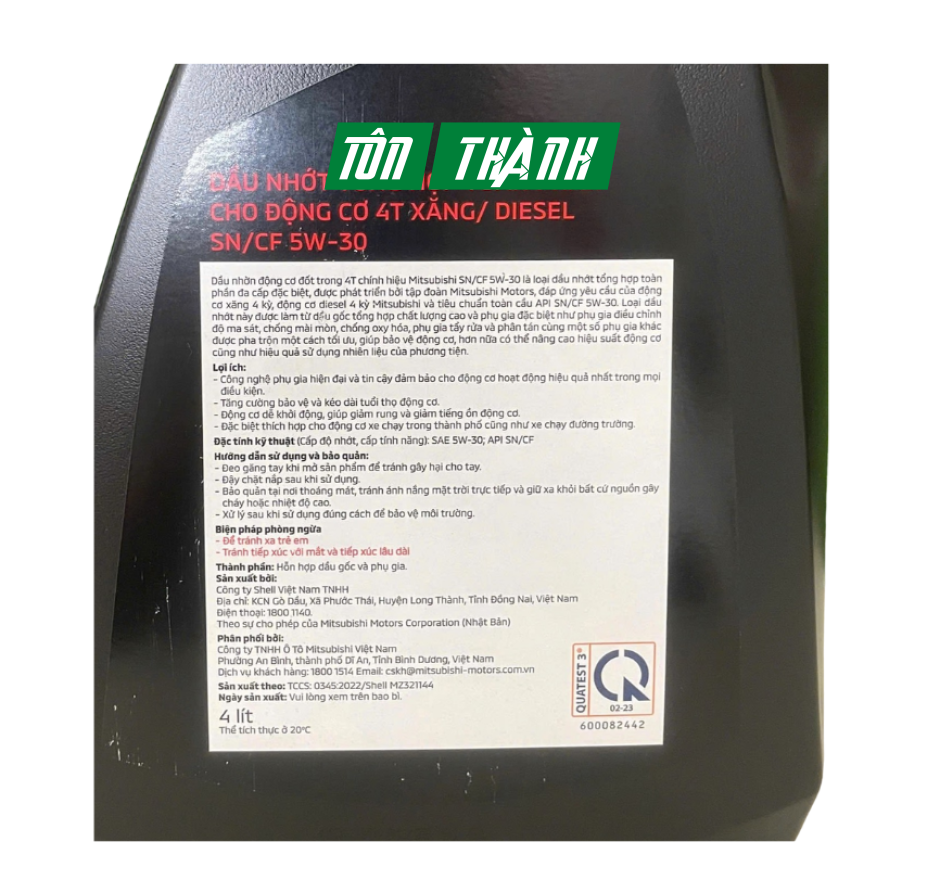 DẦU NHỚT TỔNG HỢP ĐỘNG CƠ 4T - MITSUBISHI SN/CF_5W30 (4 LÍT)