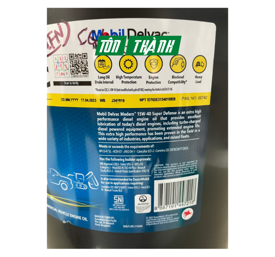 DẦU NHỚT ĐỘNG CƠ XE TẢI MOBIL DELVAC SUPER 1400 15W-40 (20 LÍT)