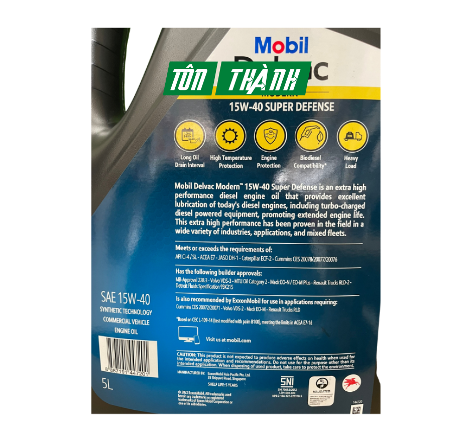 DẦU NHỚT ĐỘNG CƠ DIESEL MOBIL DELVAC 15W-40 (5 LÍT)
