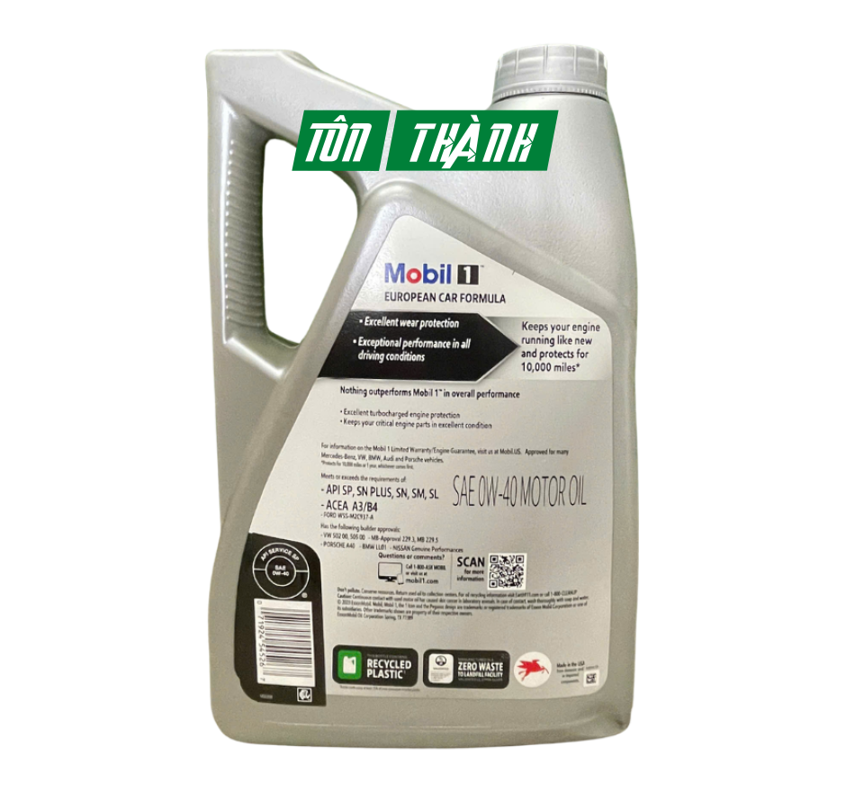 Dầu Nhớt Tổng Hợp MOBIL 1 European Car Formula 0W40 - Nhập Khẩu Châu Âu (5 Lít)