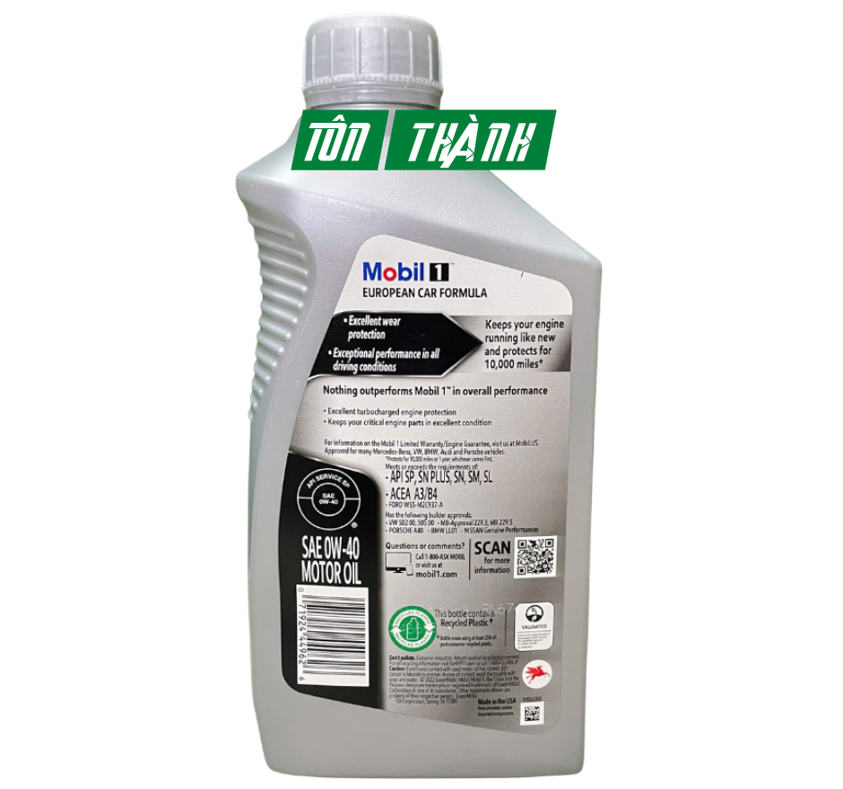 Dầu Nhớt Tổng Hợp MOBIL 1 European Car Formula 0W40 - Nhập Khẩu Châu Âu (1 Lít)