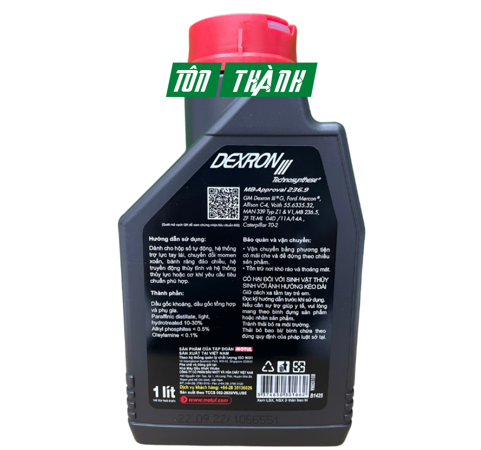 DẦU NHỚT HỘP SỐ TỰ ĐỘNG TRỢ LỰC TAY LÁI MOTUL DEXRON III (1 LÍT)