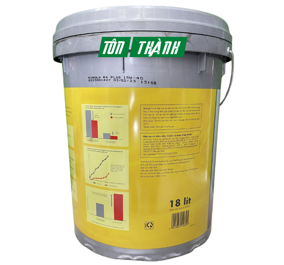 DẦU NHỚT ĐỘNG CƠ SHELL RIMULA R4 PLUS 15W40 CI4 (18 LÍT)