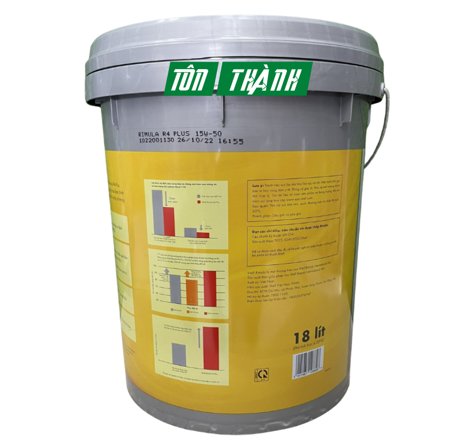 DẦU NHỚT ĐỘNG CƠ SHELL RIMULA R4 PLUS TURBO 15W50 API CI-4 (18 LÍT)