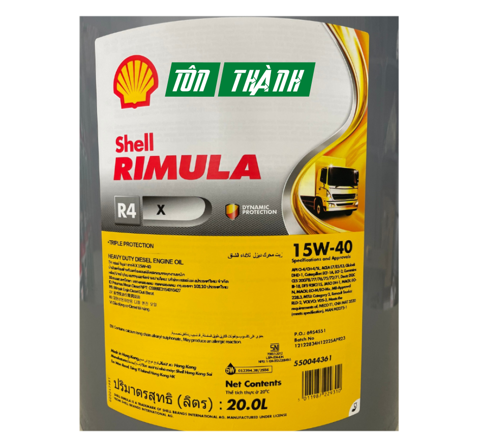 DẦU ĐỘNG CƠ SHELL RIMULA R4 X 15W40 (20 LÍT) - NHẬP KHẨU 100%