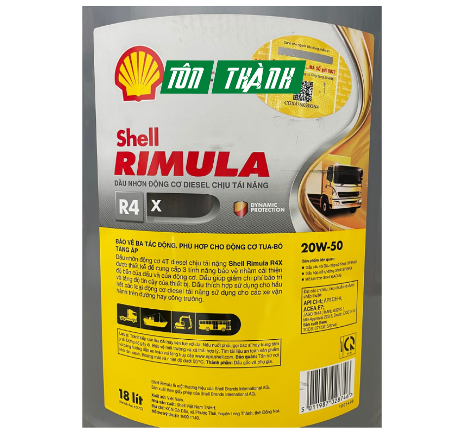 DẦU ĐỘNG CƠ SHELL RIMULA R4 X 20W50 (18 LÍT)