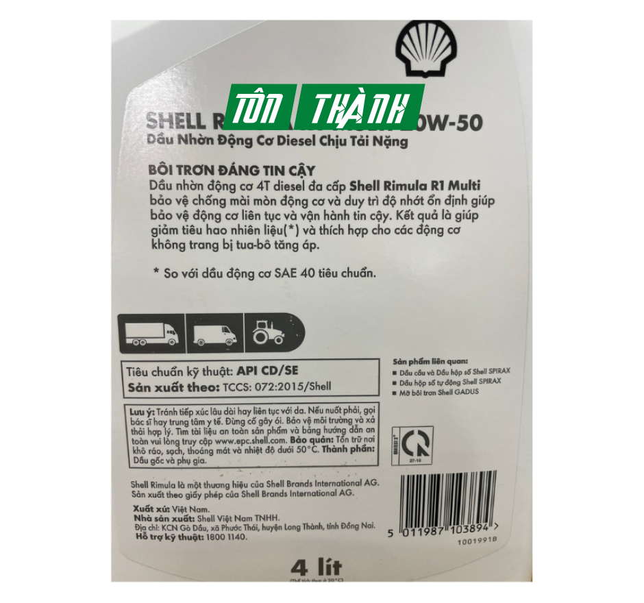 DẦU NHỚT ĐỘNG CƠ SHELL RIMULA R1 20W-50 (4 LÍT)
