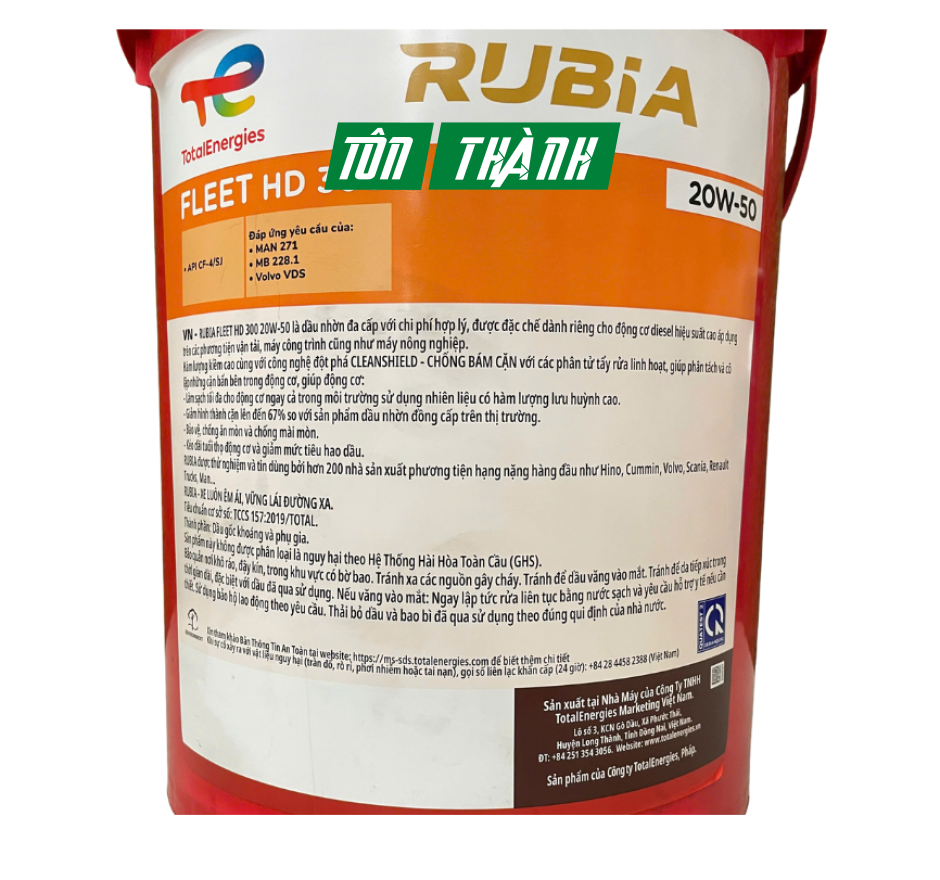 DẦU NHỚT ĐỘNG CƠ TOTAL RUBIA FLEET HD300 20W-50 (18 LÍT)