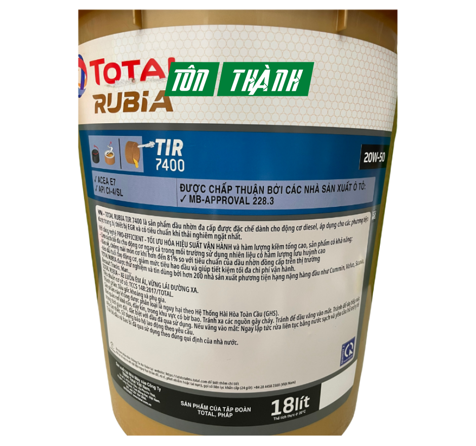 DẦU ĐỘNG CƠ TOTAL RUBIA TIR 7400 20W-50 (18 LÍT)
