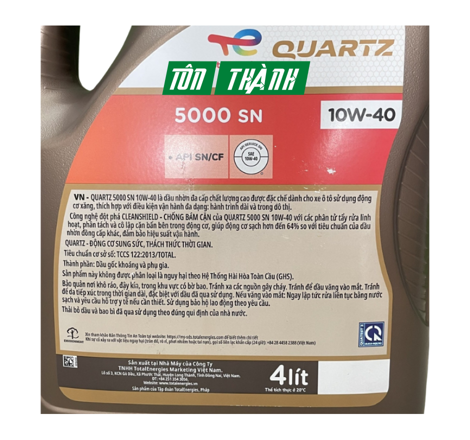 DẦU NHỚT ĐỘNG CƠ TOTAL QUARTZ 5000 10W40 (4 LÍT)