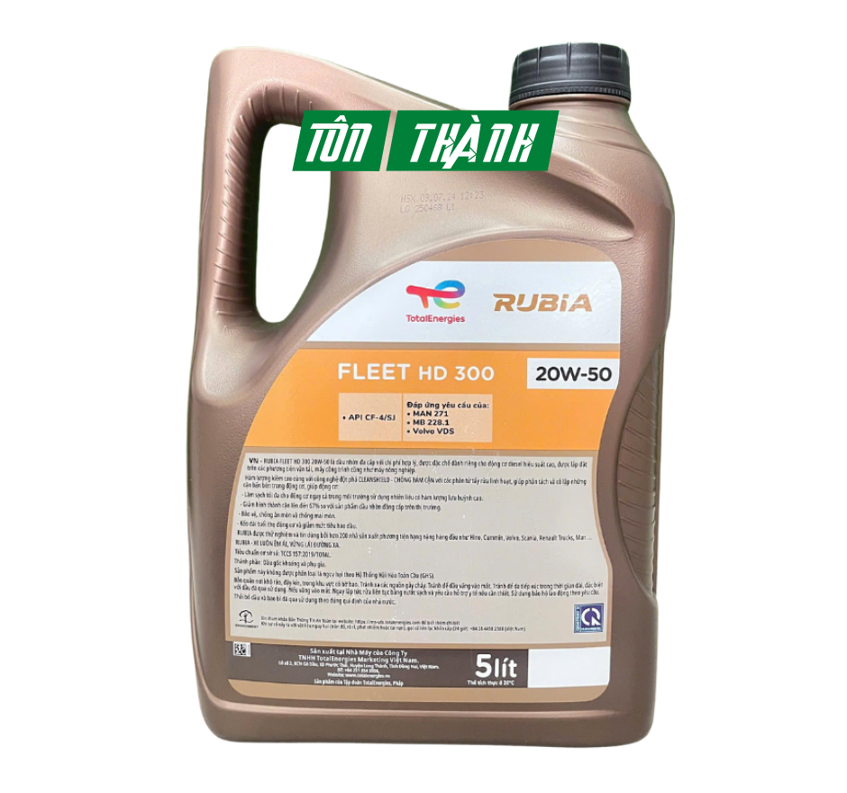 DẦU NHỚT ĐỘNG CƠ DIESEL TOTAL RUBIA FLEET HD300 20W50 API CF-4/SJ  (5 LÍT)
