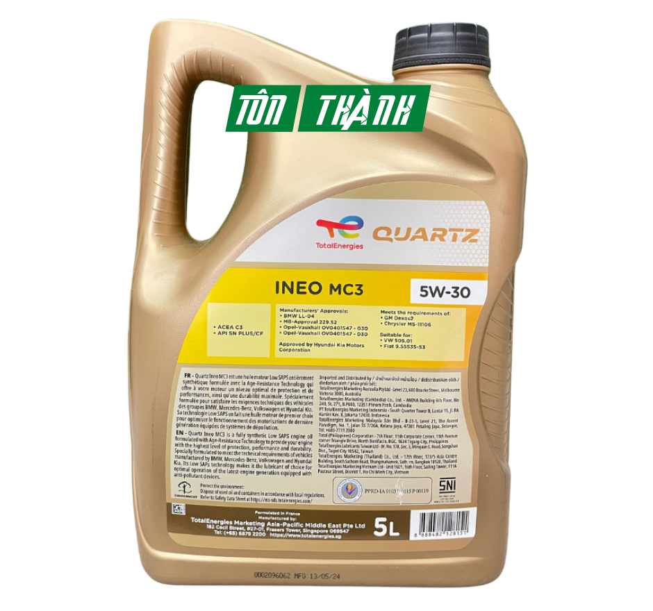 DẦU NHỚT TOTAL QUARTZ INEO MC3 5W30 DÙNG CHO MÁY XĂNG VÀ MÁY DẦU (5 LÍT)