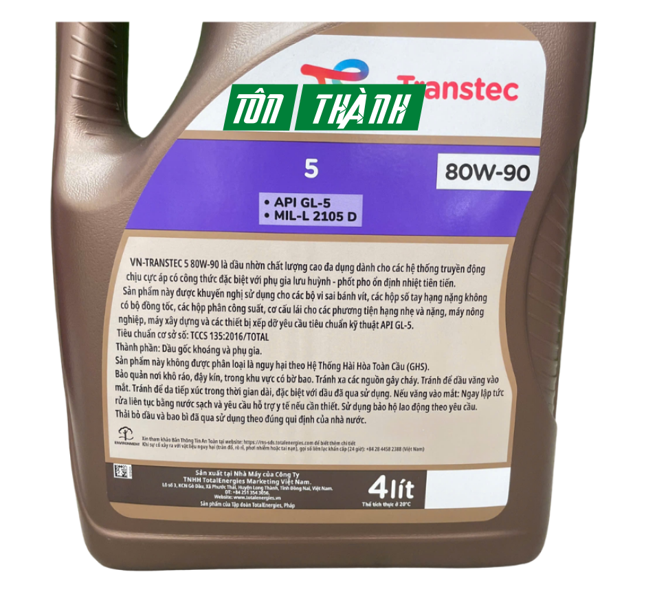 DẦU HỘP SỐ Ô TÔ TOTAL TRANSTEC 5 80W-90 (4 LÍT)