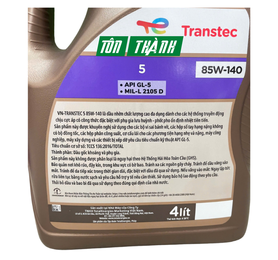 DẦU CẦU Ô TÔ TOTAL TRANSTEC 5 85W-140 (4 LÍT)