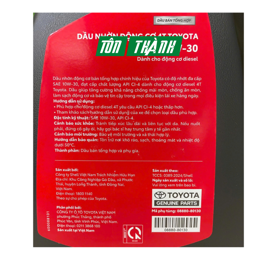 Dầu Nhớt Động Cơ 4 Thì Toyota CH-4 10w30 dành cho xe dầu