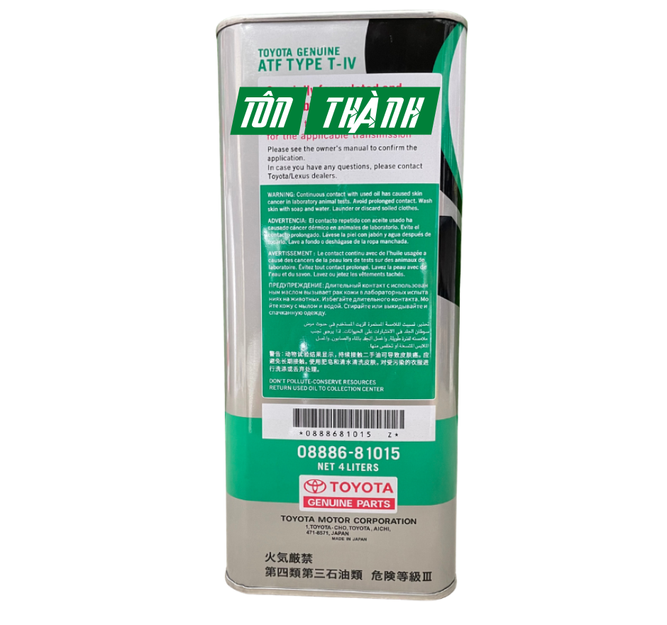 DẦU HỘP SỐ TỰ ĐỘNG TOYOTA TYPE T-IV AT FLUID (4 Lít)