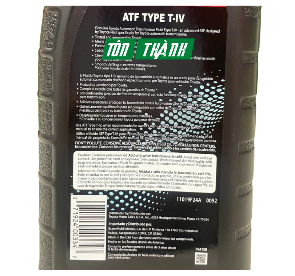 DẦU HỘP SỐ TỰ ĐỘNG TOYOTA ATF TYPE T-IV (946ML)