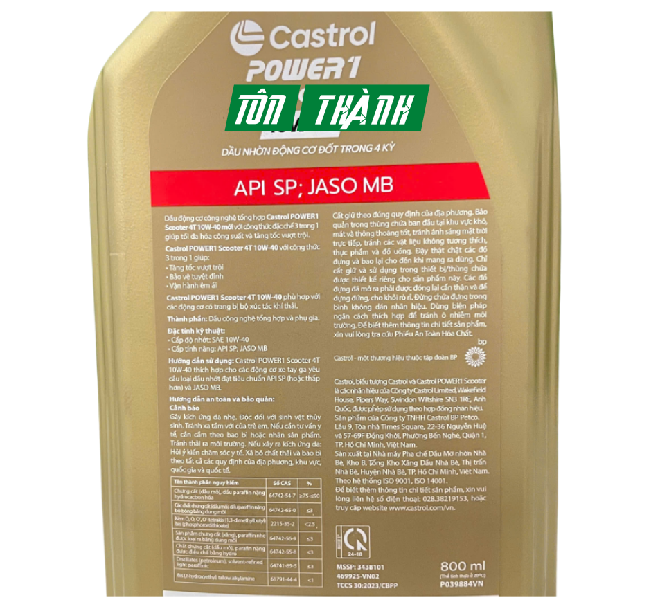 DẦU NHỚT TAY GA CASTROL POWER-1 SCOOTER 10W40 (0.8L & 1L)