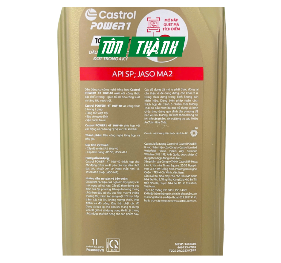 Dầu nhớt xe số Castrol POWER1 10W-40 (1 lít)