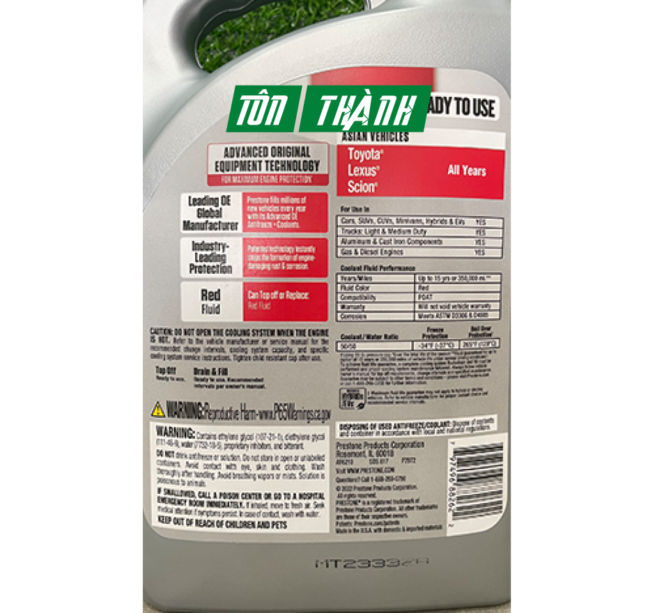 Nước làm mát động cơ Prestone MAX màu đỏ chuyên dụng cho xe Châu Á (3.78 lít)