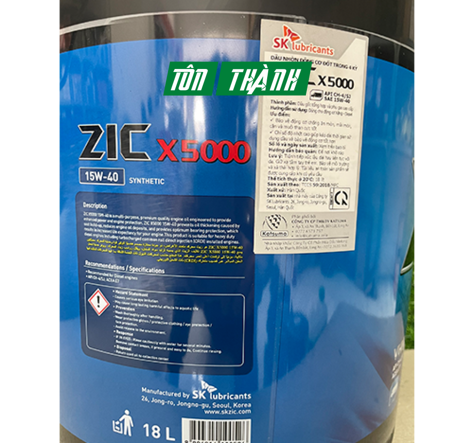 DẦU NHỚT XE TẢI NẶNG SK ZIC X5000 15W40 (18 Lít)