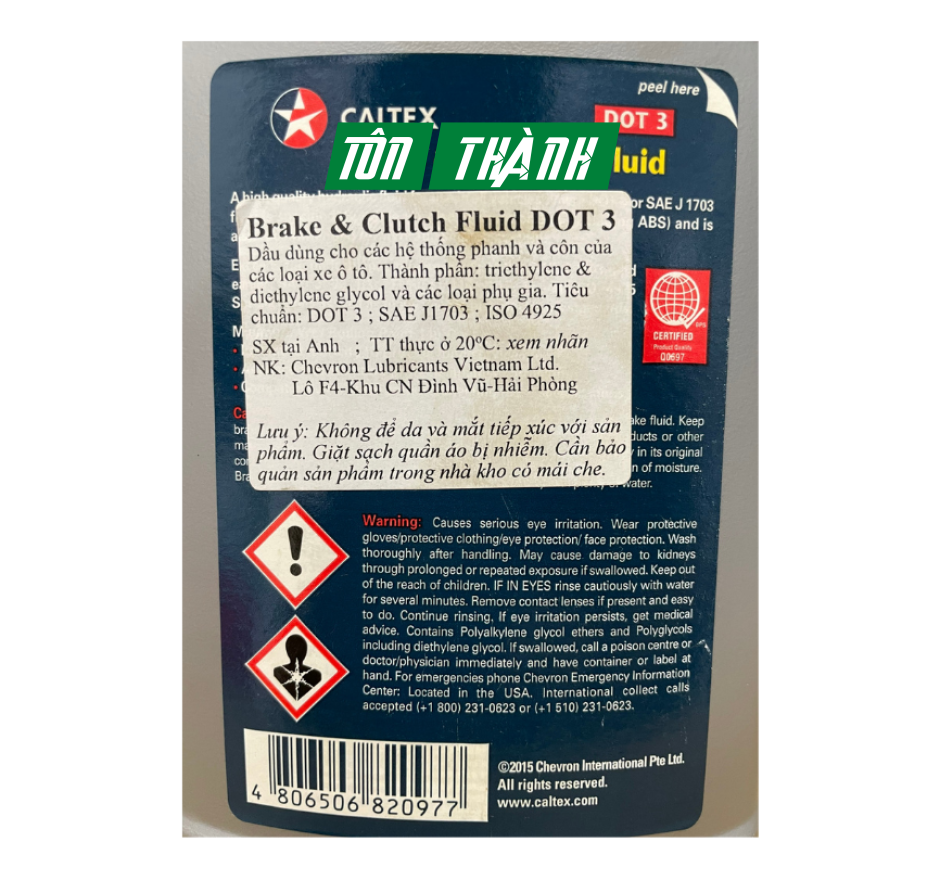 Dầu phanh và ly hợp Caltex Brake and Clutch Fluid DOT 3 1 lÍT