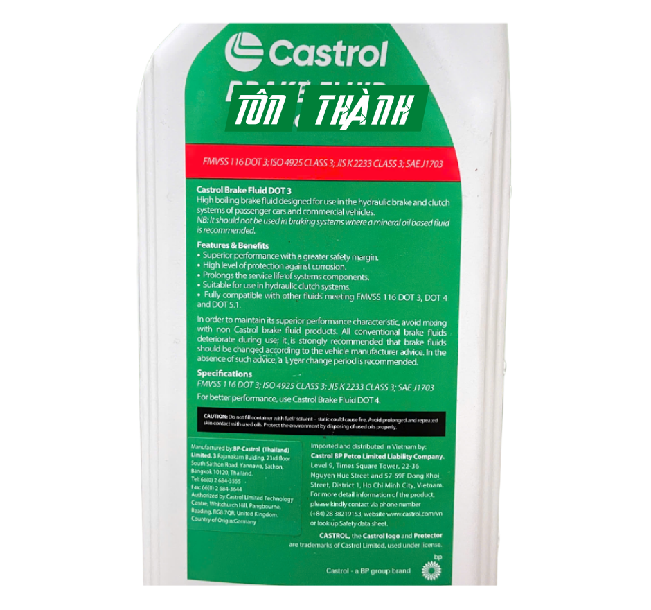 DẦU PHANH XE Ô TÔ CAO CẤP CASTROL BRAKE FLUID DOT 3 (1 LÍT)
