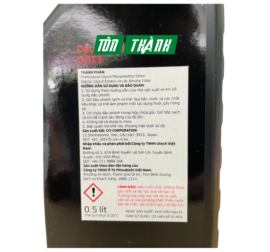 DẦU PHANH MITSUBISHI MOTOR DOT 3  GENUINE PARTS 500ML ( NHẬT BẢN )