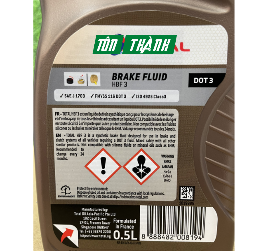 DẦU PHANH CAO CẤP TỔNG HỢP TOTAL HBF3 DOT 3 (500ML)