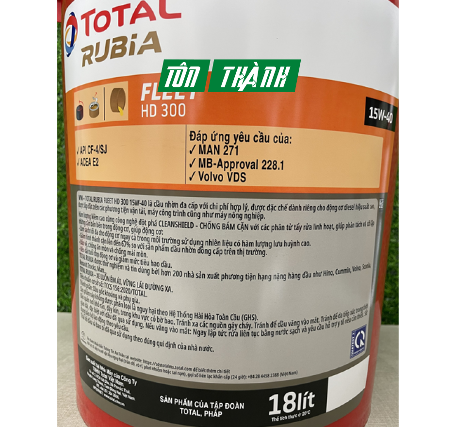 DẦU ĐỘNG CƠ DIESEL TOTAL RUBIA FLEET HD 300 SAE 15W-40 (18 LÍT)