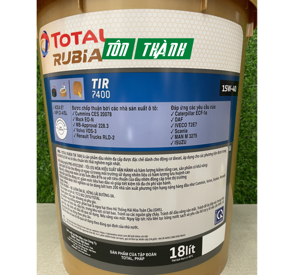 DẦU ĐỘNG CƠ TOTAL RUBIA TIR 7400 15W-40 (18 LÍT)