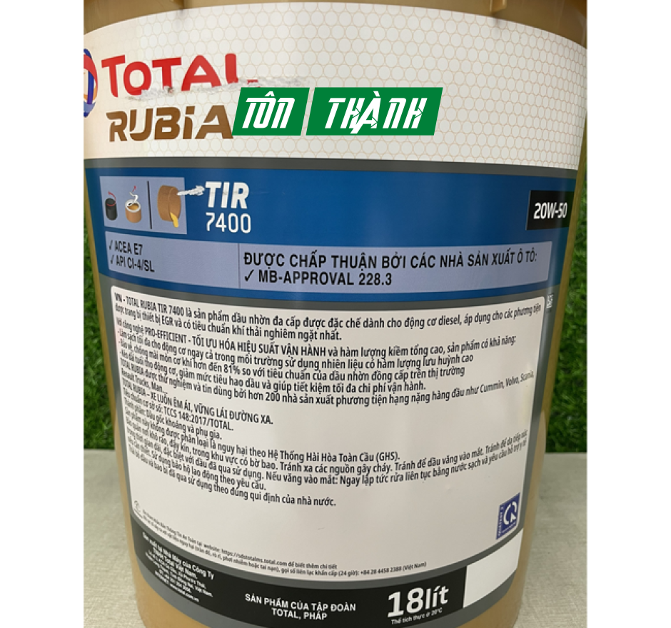 DẦU ĐỘNG CƠ TOTAL RUBIA TIR 7400 20W-50 (18 LÍT)