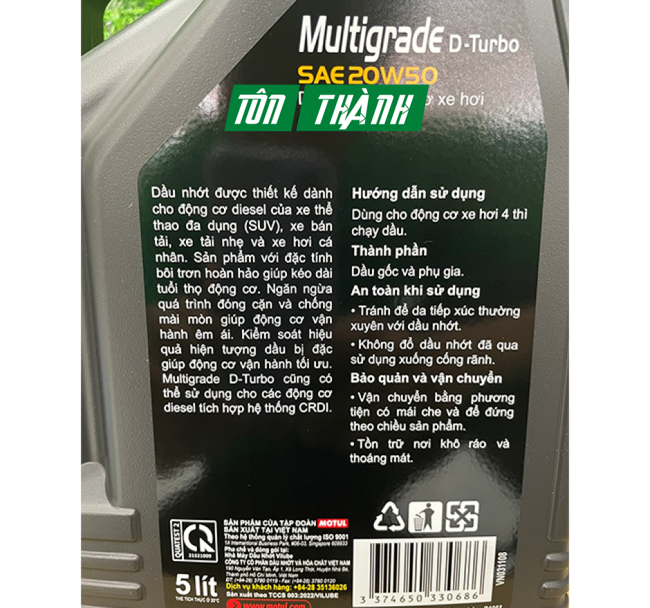 DẦU NHỚT CAO CẤP MOTUL MULTIGRADE D-TURBO 20W50 (5 LÍT)