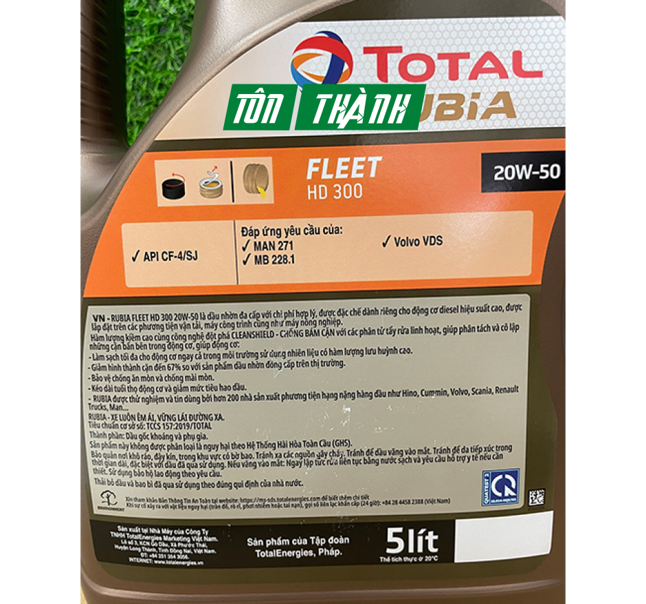 DẦU NHỚT ĐỘNG CƠ DIESEL TOTAL RUBIA FLEET HD300 20W50 API CF-4/SJ  (5 LÍT)