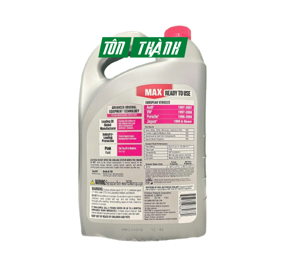 Nước làm mát động cơ Prestone MAX màu hồng chuyên dụng cho xe Châu Âu (3.78 lít)