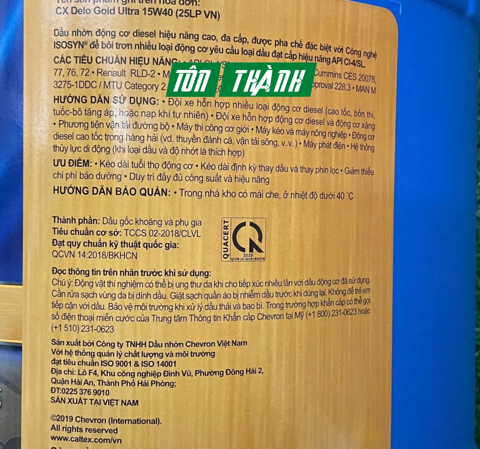 Dầu Nhớt Caltex Delo Gold Ultra SAE 15W-40 API CI-4 Turbo (25 Lít)